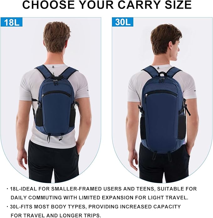 Lightweight Hiking Backpack 30L Packable Foldable Daypack Collapsible Travel - Image 3