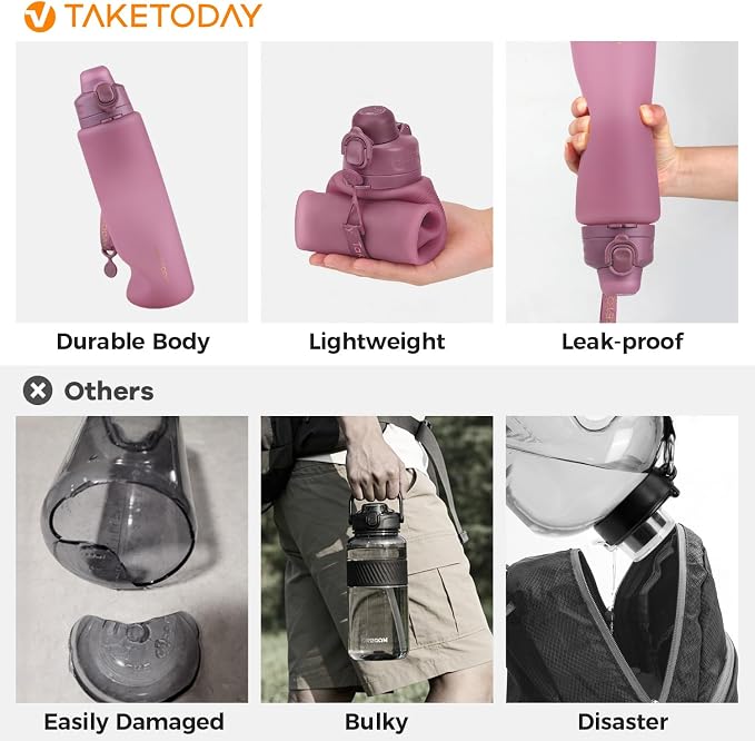 TakeToday Collapsible Water Bottles 32oz, Foldable Travel Bottle, TSA-Approved - Image 2