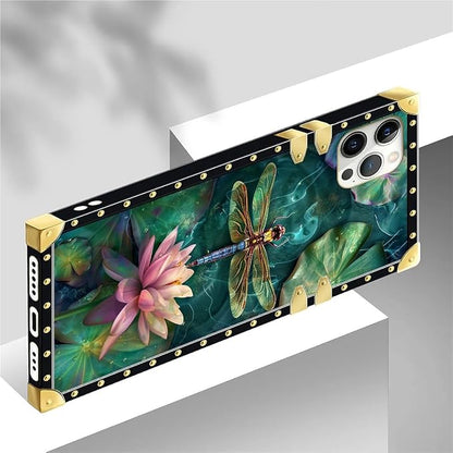 Compatible with iPhone 12 Case, Colourful Dragonfly Pink Lily Pads Luxury - Image 4