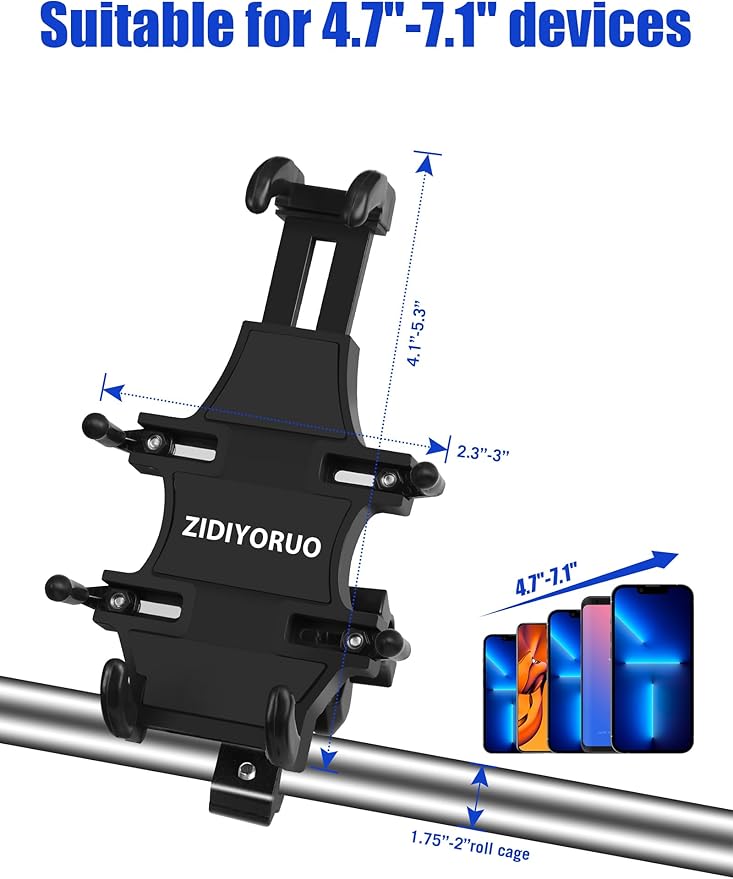 ZIDIYORUO UTV Phone Holder, Aluminum Alloy Heavy Duty Cell Phone Mount - Image 6