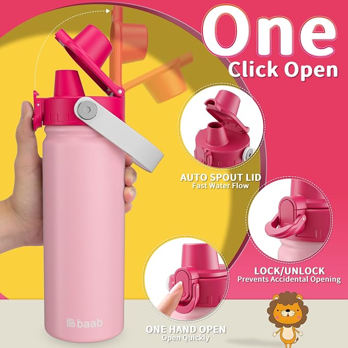 baab 18oz Kids Water Bottle, Insulated Kids Water Bottle - Image 4