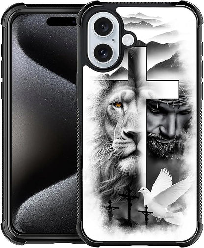 for iPhone 16 Case, Lion Cross Jesus Christ Dove Pattern Graphic Design Girl by FKBRCL4U