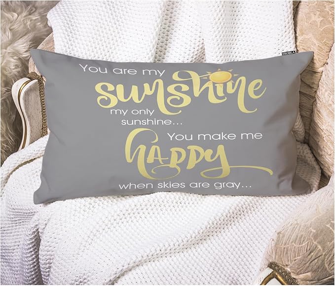 EKOBLA Motivational Phrase Pillow Cover You are My Sunshine Yellow On Gray by EKOBLA