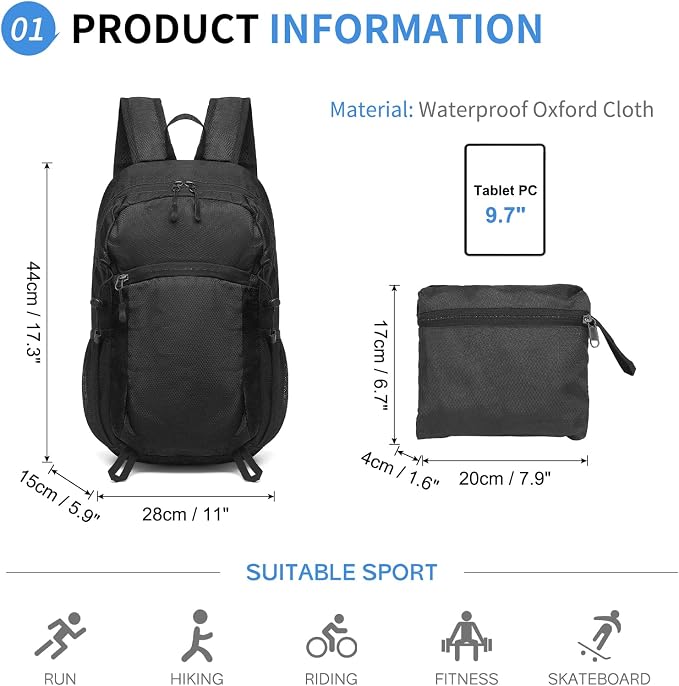 Hiking Daypack Packable, Camping Backpack Water Resistant Lightweight Polyester - Image 2