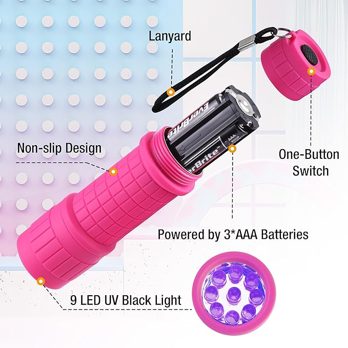 EverBrite UV Blacklight Flashlights 3-Pack Set, 9 LEDs 395nm Mini Black Light - Image 6