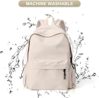 Beige School Backpack for Girls Water Resistant High School Book Bag Simple - Image 3
