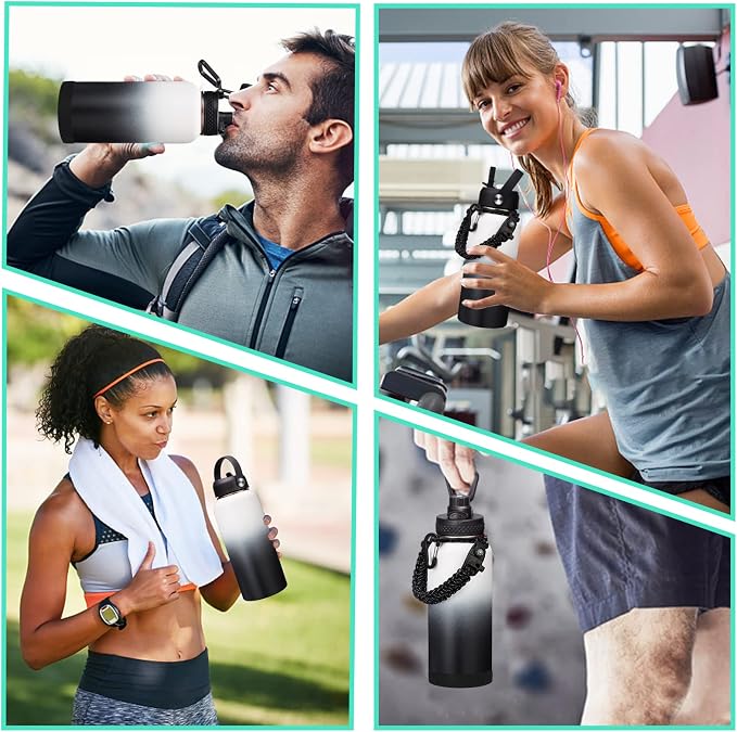 32OZ Water Bottle with Straw & Strap, BPA Free Insulated Water Bottle Keeps - Image 8