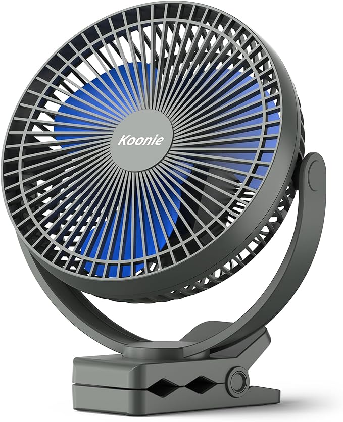 Koonie 10000mAh Rechargeable Portable 8-Inch Clip-on Fan, USB Car Fan 4 Speeds by Koonie