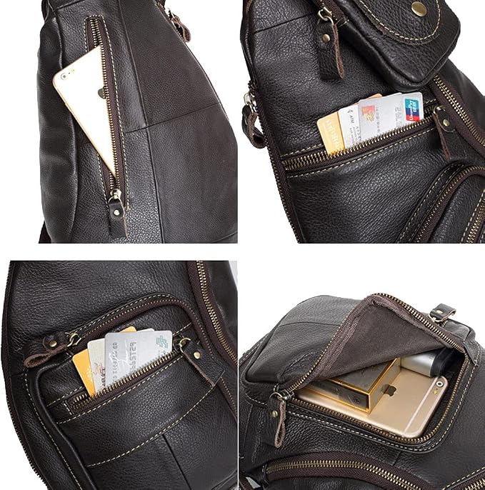 Hebetag Vinatge Leather Sling Bag Crossbody Backpack - Image 7