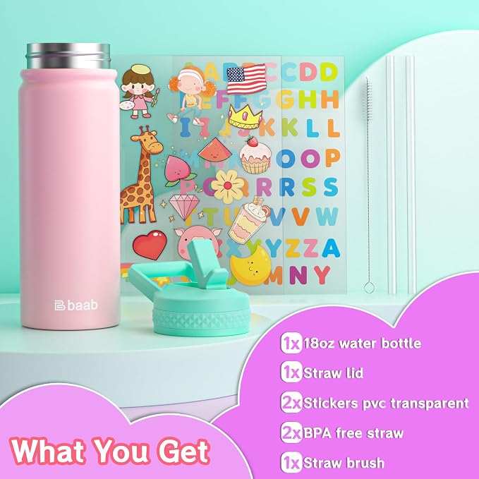 baab 18oz Kids Water Bottle, Insulated Water Bottle - Image 7
