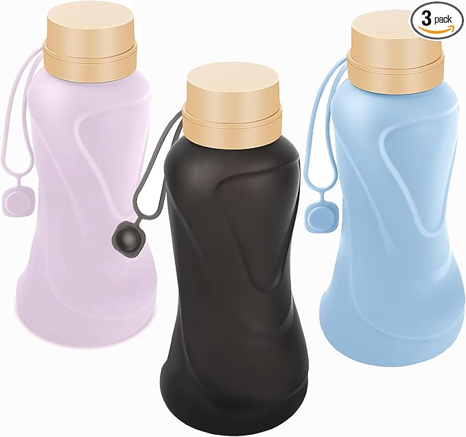 Collapsible Water Bottles 3 Pack Leak Proof, Reuseable BPA Free Silicone by HighQualityBetterLife