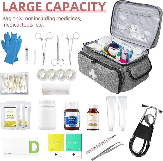 ALSLEA First Aid Bag Empty, Small Medicine Bag Portable Medical Supplies - Image 4