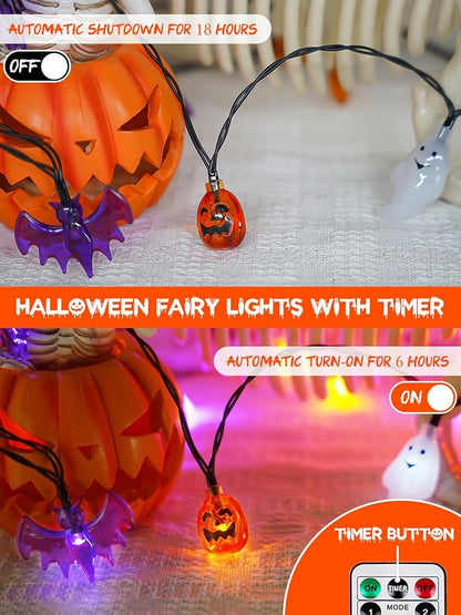 Halloween String Lights, 3D Pumpkin Bat Ghost Fairy Lights Battery Operated - Image 4