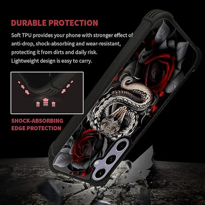 for Samsung Galaxy S24 S25 Case, Entwined Rose Snake Pattern Graphic Design - Image 5