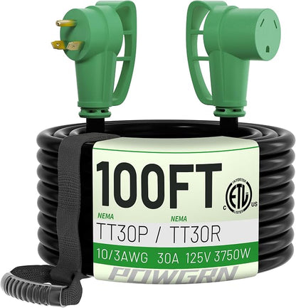 POWGRN 30 Amp RV Extension Cord 100 FT Outdoor by POWGRN