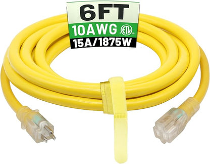 POWGRN 6 Ft 10AWG Outdoor Extension Cord Waterproof Heavy Duty 10 Gauge 3 Prong by POWGRN