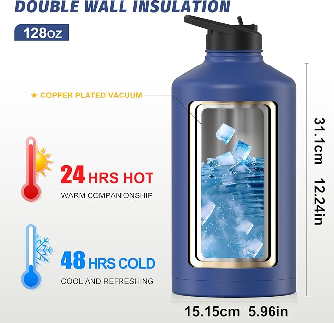 1 Gallon Water Bottle Insulated, BPA Free&Leak Proof, 128oz Stainless Steel - Image 3