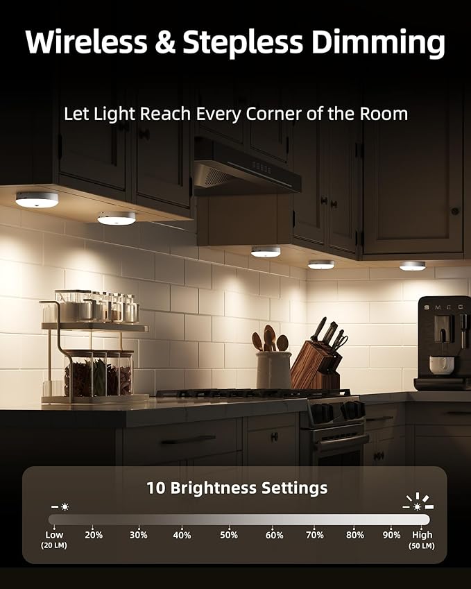 EZVALO Under Cabinet Lighting, 1000mAh Rechargeable Puck Lights - Image 3