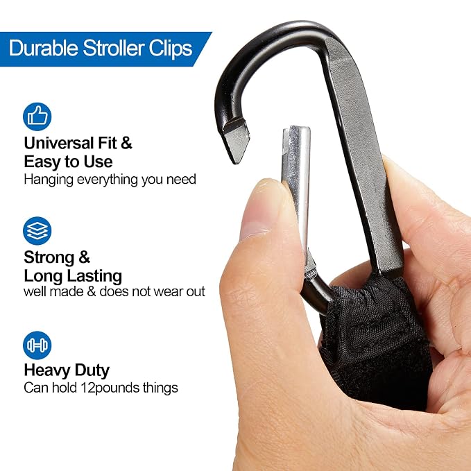 6 Pack Baby Stroller Hooks for Hanging Diaper Bags Pram Clips for Bags - Image 4