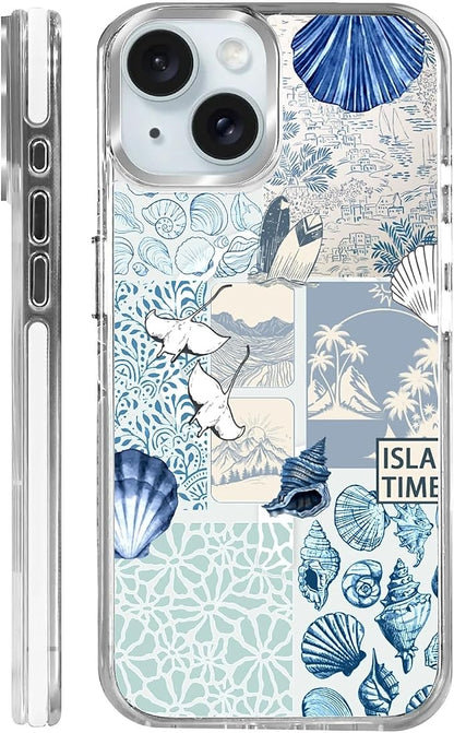 Case for iPhone 14 Plus/15 Plus, Sea Life Ocean Waves Seashell Collage Phone by Toulas
