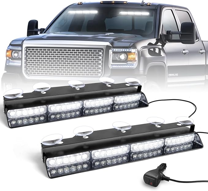HLauto 6Z4J Emergency Dash Strobe Lights: 2x16.8 inch White Safety Lights by HLauto