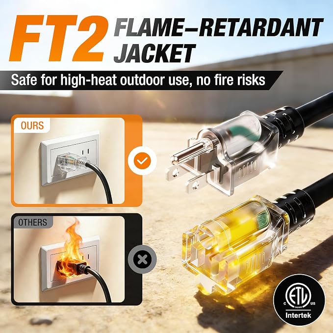 Outdoor Extension Cord 100 FT Waterproof, 12/3 Gauge Heavy Duty 3 Prong Power - Image 6