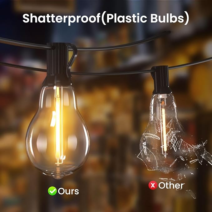 200FT Outdoor Lights with 106 Shatterproof Bulbs, IP45 Waterproof Outside - Image 2