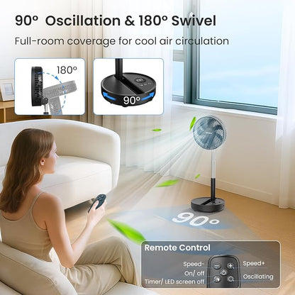 TriPole Portable Standing Fan, 8000mAh Rechargeable Oscillating Fan - Image 5