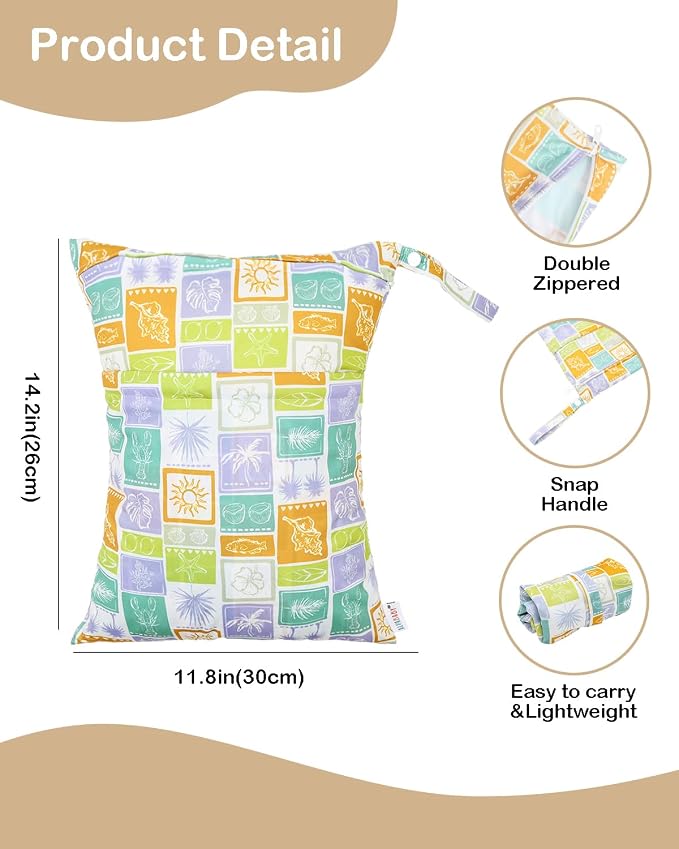 ALVABABY 2pcs Cloth Diaper Wet Dry Bags Waterproof Reusable - Image 3