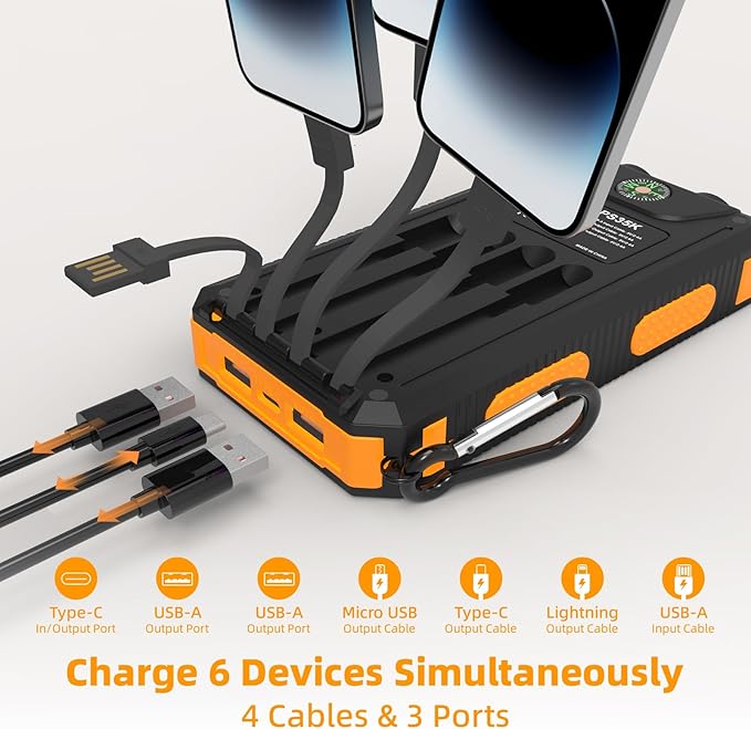 Durecopow Solar Charger Power Bank 20, Portable Charger, 4 Cables 3 Ports Fast - Image 2
