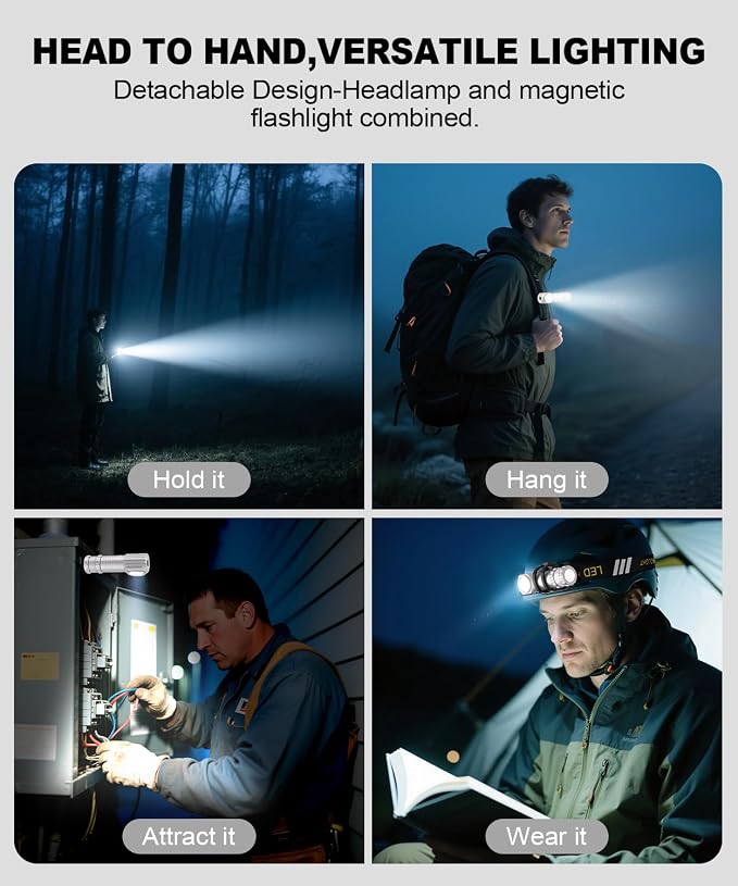 2 in 1 Detachable Flashlight & Headband, LED Rechargeable Headlamp - Image 2