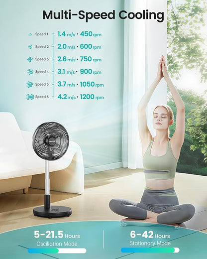 TriPole Foldable Standing Fan 12" Portable Rechargeable Battery Pedestal Fan - Image 2
