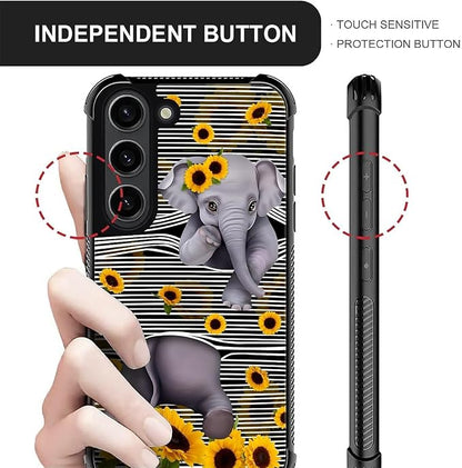 for Samsung Galaxy S23 Case, Cute Little Elephant Sunflower White Line Art - Image 5