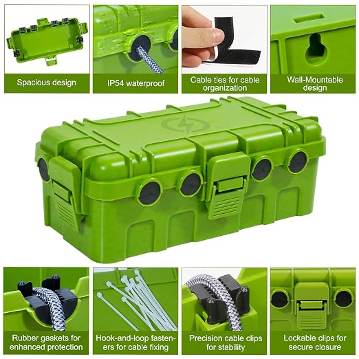 Medium Outdoor Electrical Box, IP54 Waterproof Extension Cord Cover w/ 6 Cable - Image 6