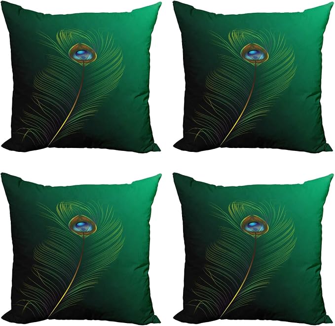 Ambesonne Peacock Decorative Throw Pillow Case Pack of 4, Peacock Feather by Ambesonne