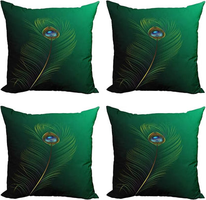 Ambesonne Peacock Decorative Throw Pillow Case Pack of 4, Peacock Feather by Ambesonne