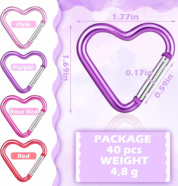 Shimeyao Heart Keychain Clips Bulk, Aluminum Alloy Snap Heart Shaped Carabiner - Image 2