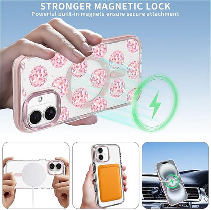 Case for iPhone 16 Plus, Disco Balls Pink Phone Case Design，for Women Girls - Image 3