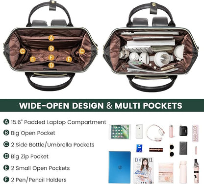 LOVEVOOK Leather Backpacks for Women, 15.6 inch Leather Laptop Backpack Women - Image 2
