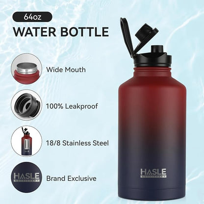 HASLE OUTFITTERS Half Gallon Insulated Water Bottles 64 oz, Stainless Steel - Image 2