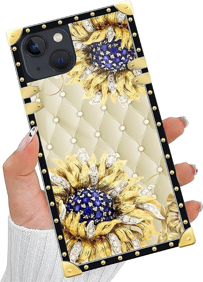 Compatible with iPhone 13 Case, Sunflower Diamonds Leather Luxury Golden - Image 5