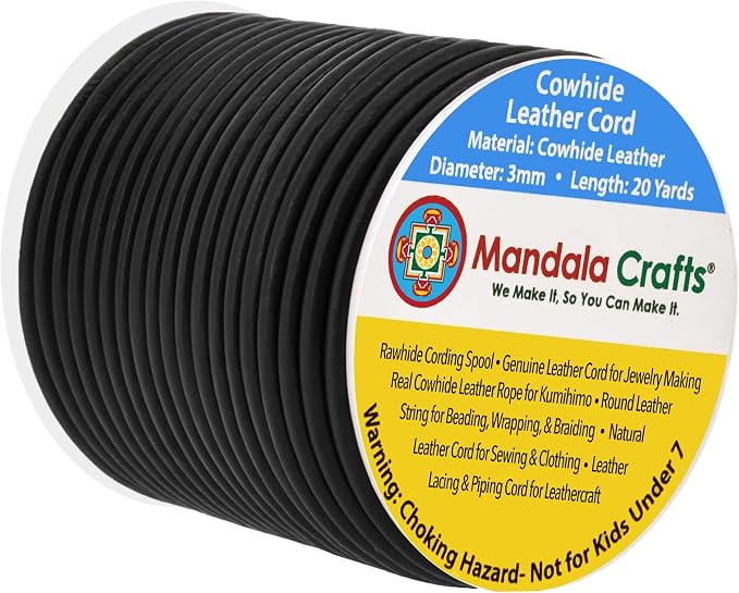 Mandala Crafts Round Cowhide Genuine Black Leather Cord by MandalaCrafts