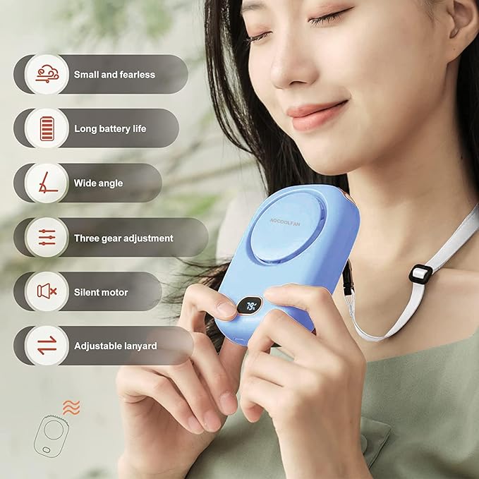 AOCOOLFAN Portable Neck Fan, Mini Small Personal Handheld Fan USB Rechargeable - Image 2