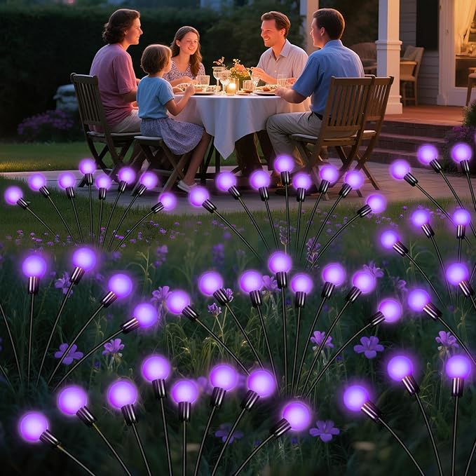 ZFNN Solar Garden Lights Outdoor, 4 Pack Firefly Swaying Lights Purple - Image 2