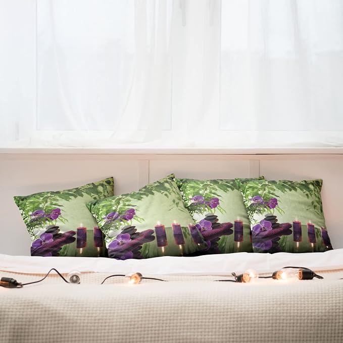 Ambesonne Spa Throw Pillow Cushion Case Pack of 4, Stones Aromatic Candles and - Image 6