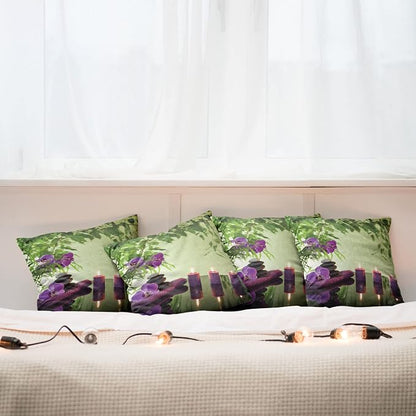 Ambesonne Spa Throw Pillow Cushion Case Pack of 4, Stones Aromatic Candles and - Image 6