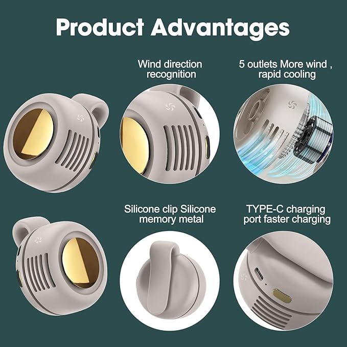 Portable Silent Mini Bladeless Fan Clip On, Small Clip Fan, Adjustable 3 Speeds - Image 5