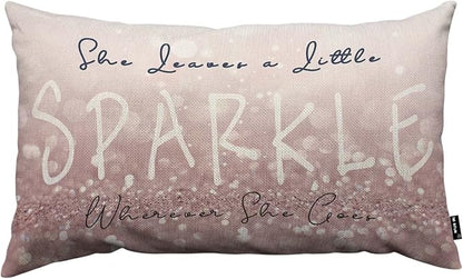 TKS MITLAN Sparkle Pillow Covers 12x20 Inch Glitter Pink She Leaves A Little by TKS+MITLAN