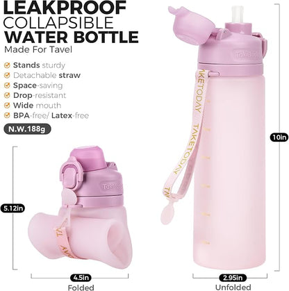 TakeToday Collapsible Water Bottles 21oz, Foldable Platinum Silicone Travel - Image 2