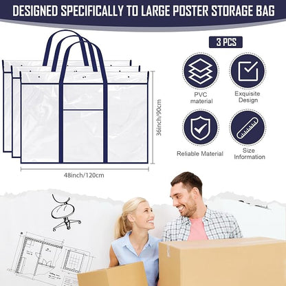 Windyun 3 Pack Large Poster Storage Bag 48" x 36" Bulletin Board Holder Art - Image 2
